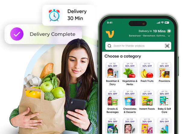 A vibrant grocery setup delivered conveniently to your home with Vhandar